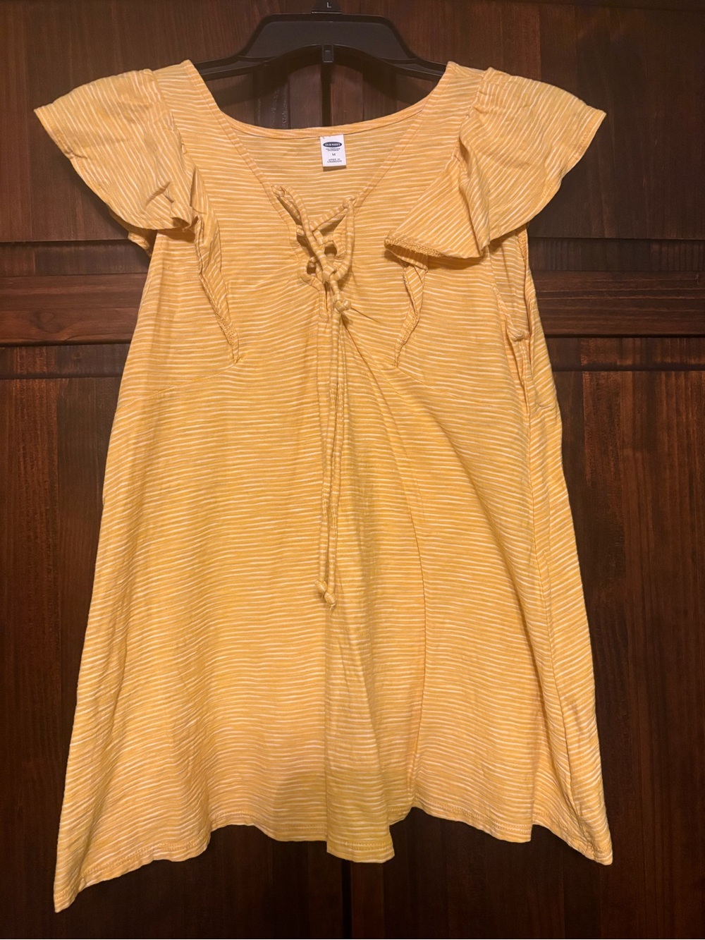 Old Navy Yellow Striped Lace-Up Knit Top